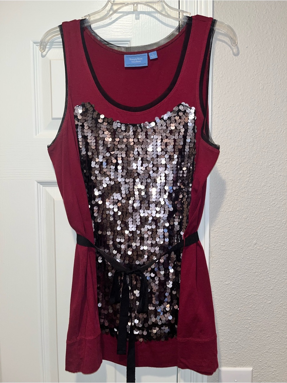 Simply Vera Wang Burgundy Tank with Silver Sequin Front
